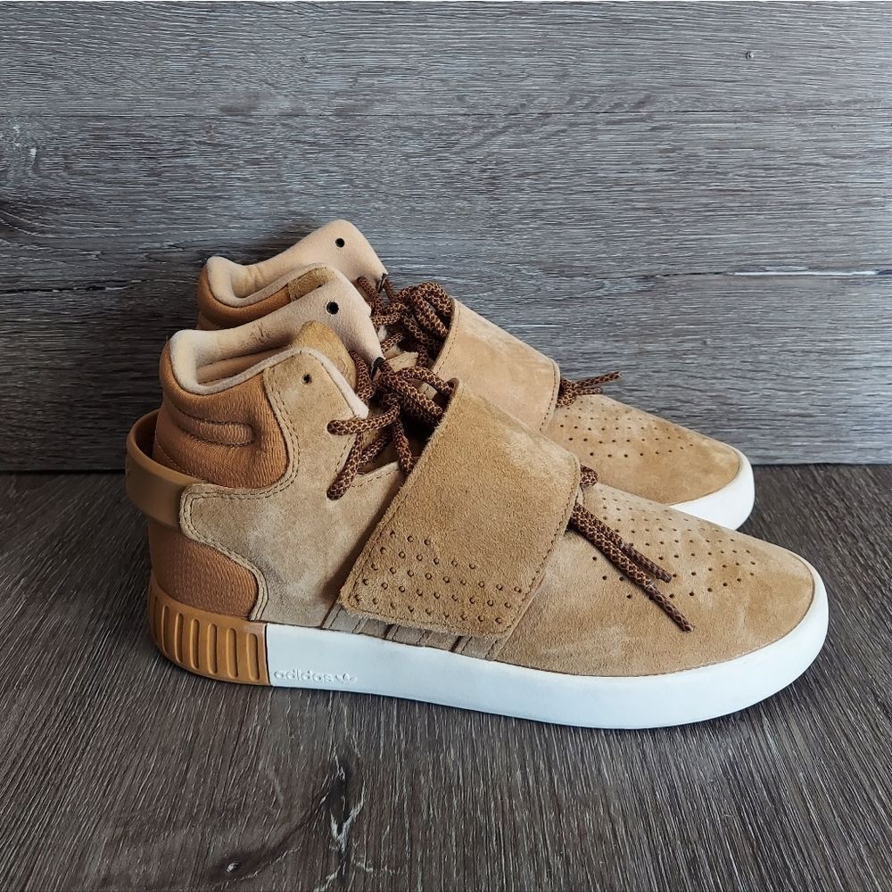 Adidas Shoes Tubular Invader Sneakers Brown Suede Casual High Top BA7334 Size 5
